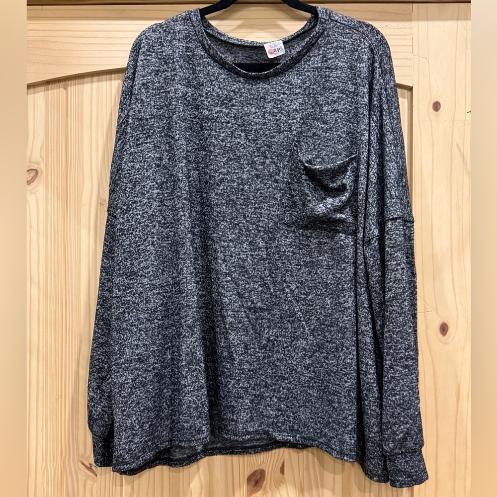 The ZigZag Stripe Charcoal Grey Marl Long Sleeve Pocket Top Plus Size 2XL